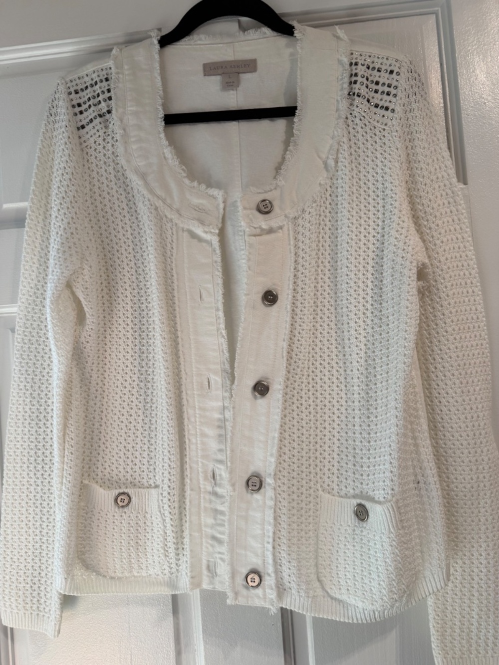 ladies Laura Ashley size LG cotton linen sweater jacket